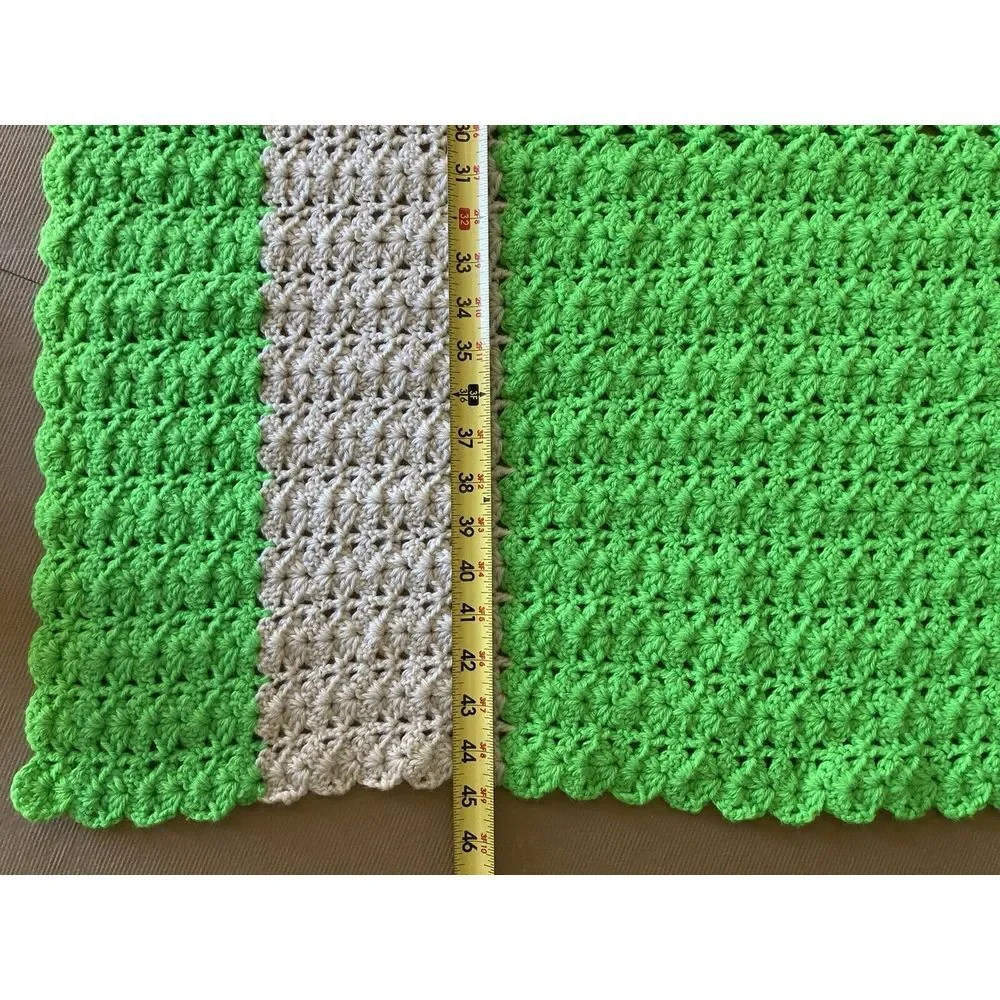 Green / White Crochet Handmade Blanket‎ 59x45